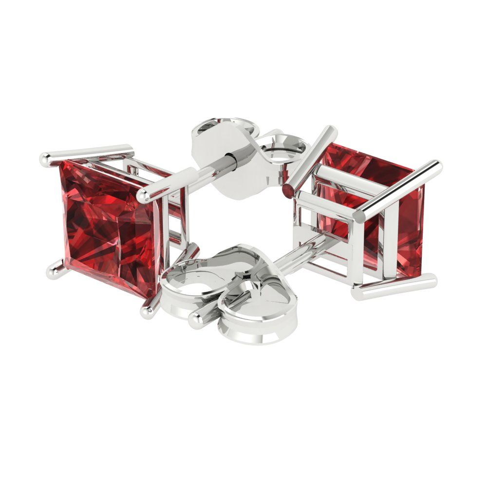 3cttw Princess Cut Natural Garnet Gold-Plated 925 Silver Push Back Stud Earrings