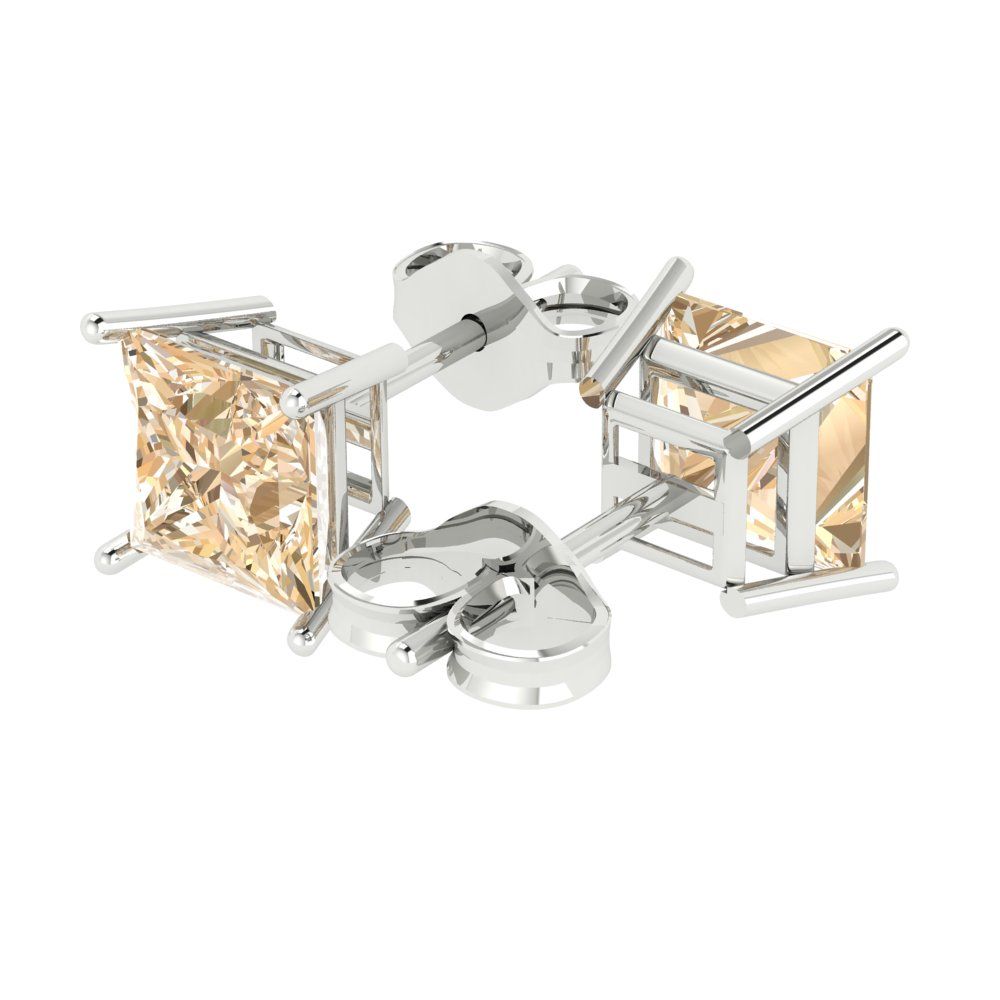 3cttw Princess Cut Natural Morganite Gold-Plated 925 Silver Push Back Stud Earrings