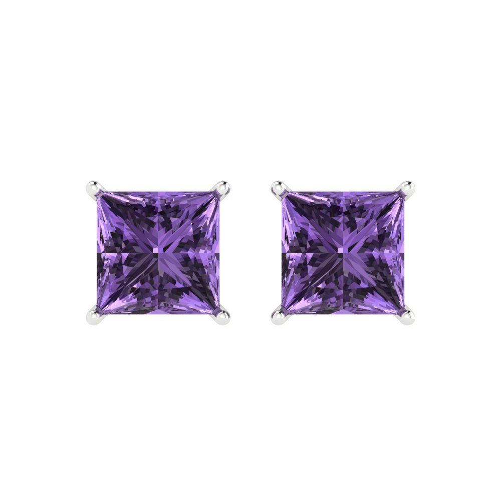 3 ctw Alexandrite Studs Earrings | 6.5mm Princess Cut White Gold Push Back | June Birthstone