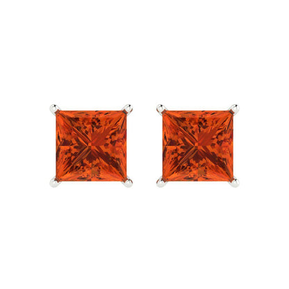 3cttw Princess Cut Simulated Red Diamond Gold-Plated 925 Silver Push Back Stud Earrings