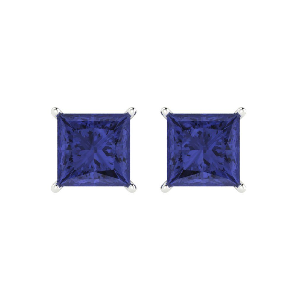 3cttw Princess Cut Simulated Tanzanite Gold-Plated 925 Silver Push Back Stud Earrings