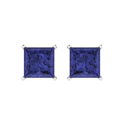 3cttw Princess Cut Simulated Tanzanite Gold-Plated 925 Silver Push Back Stud Earrings