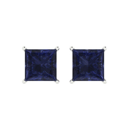 3cttw Princess Cut Simulated Blue Sapphire Gold-Plated 925 Silver Push Back Stud Earrings