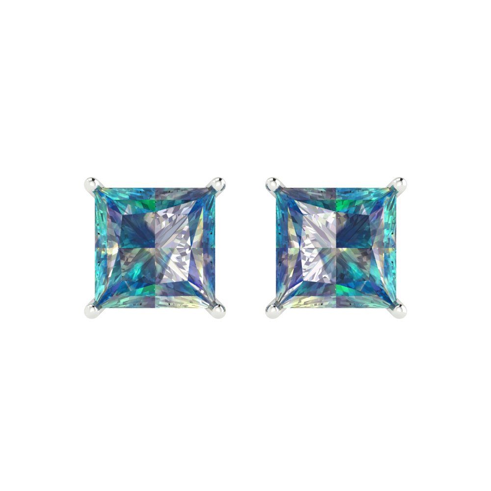 3cttw Princess Cut Blue Moissanite Gold-Plated 925 Silver Push Back Stud Earrings
