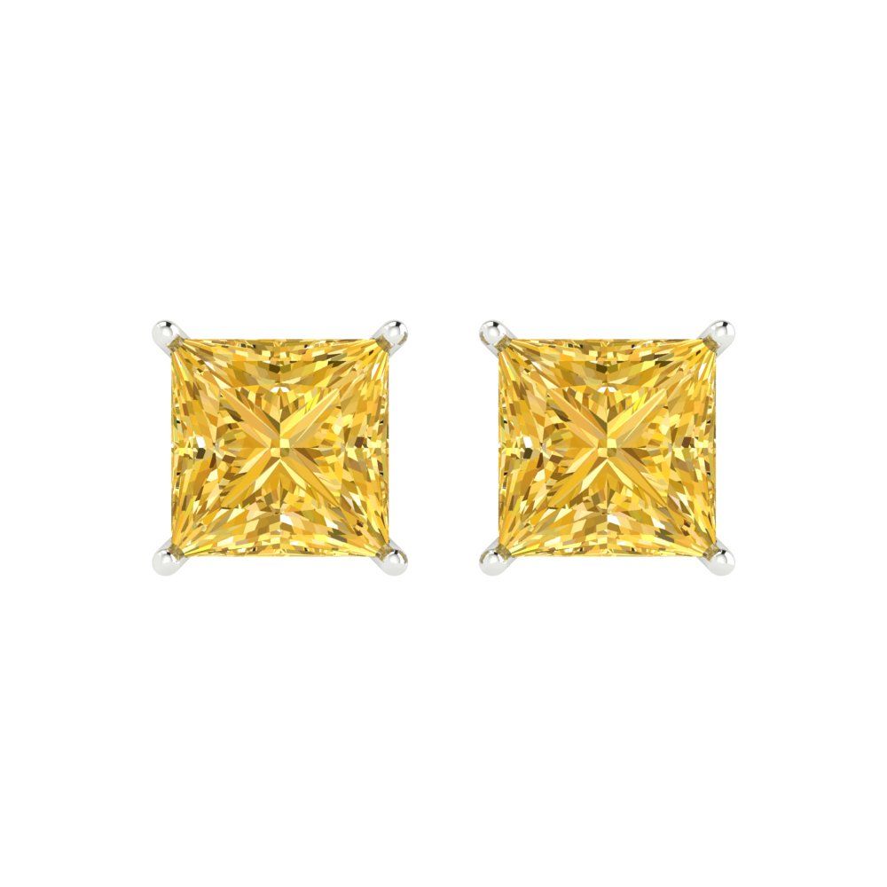 3 ctw Citrine Studs Earrings | 6.5mm Princess Cut White Gold Push Back | November Birthstone