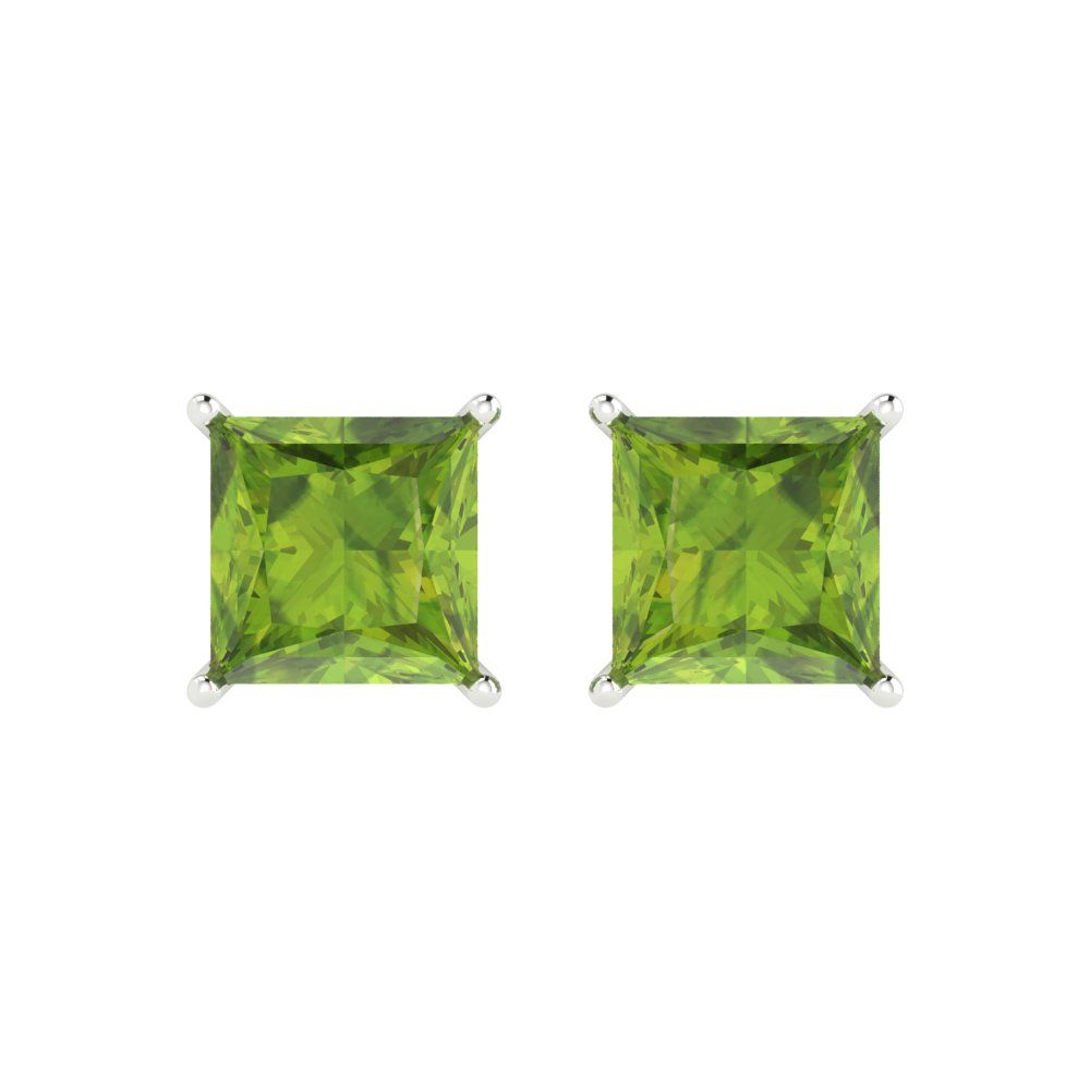 3 ctw Peridot Studs Earrings | 6.5mm Princess Cut White Gold Push Back | August Birthstone