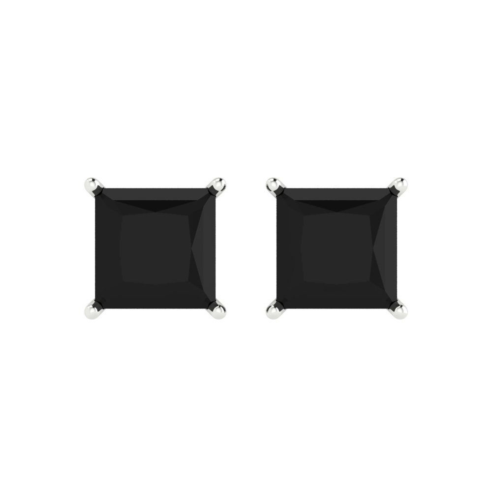 3 ctw Onyx Studs Earrings | 6.5mm Princess Cut White Gold Push Back | July Birthstone