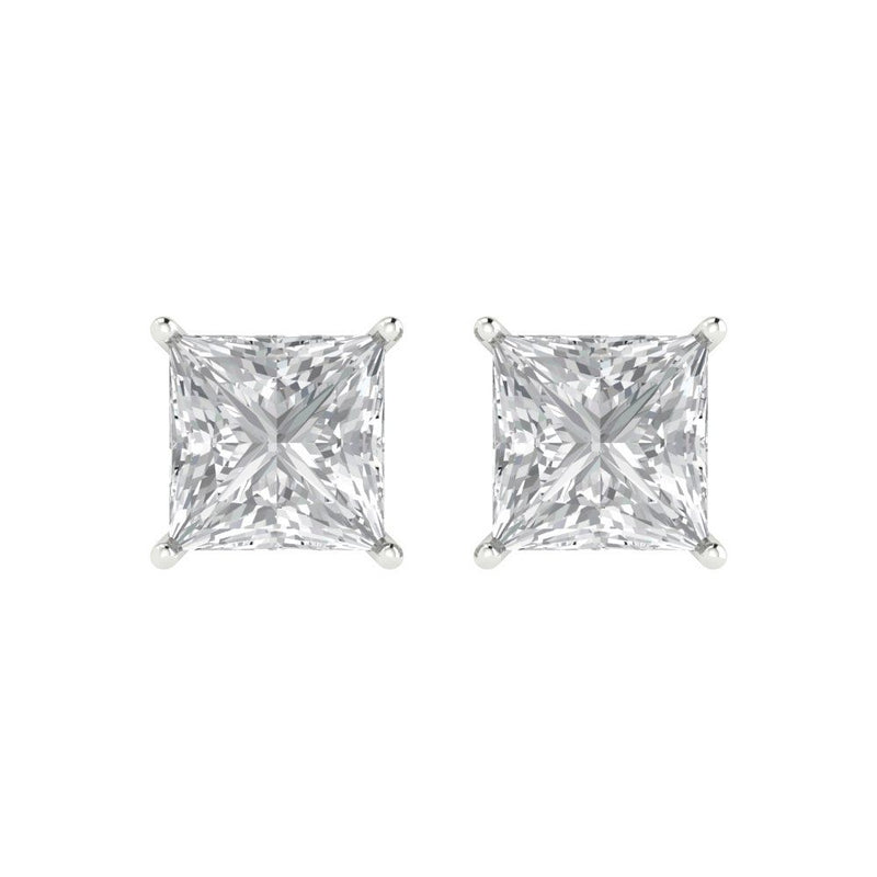 3 ct Brilliant Princess Cut Solitaire Studs Natural Diamond Stone Clarity SI1-2 Color G-H White Gold Earrings Push Back