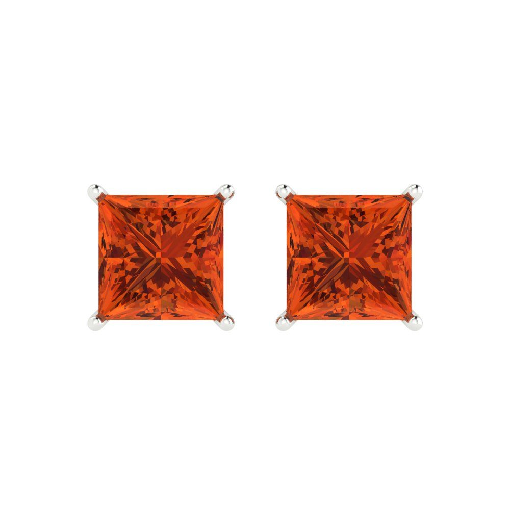 3cttw Princess Cut Simulated Red Diamond Gold-Plated 925 Silver Push Back Stud Earrings