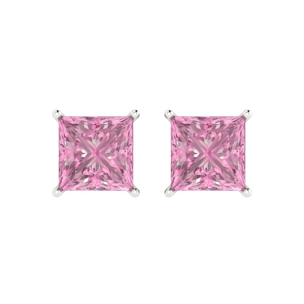 3cttw Princess Cut Simulated Pink Diamond Gold-Plated 925 Silver Push Back Stud Earrings