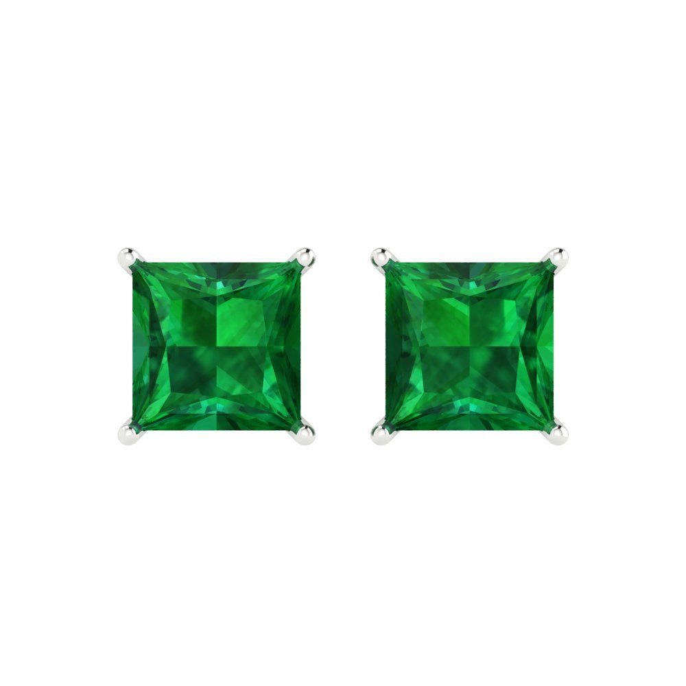 3cttw Princess Cut Simulated Emerald Gold-Plated 925 Silver Push Back Stud Earrings