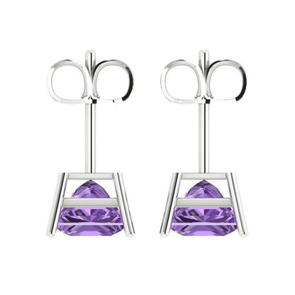 3 ctw Alexandrite Studs Earrings | 6.5mm Princess Cut White Gold Push Back | June Birthstone