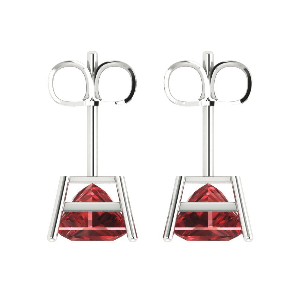 3 ctw Garnet Studs Earrings | 6.5mm Princess Cut White Gold Push Back | January Birthstone
