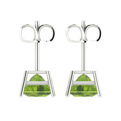 3 ctw Peridot Studs Earrings | 6.5mm Princess Cut White Gold Push Back | August Birthstone