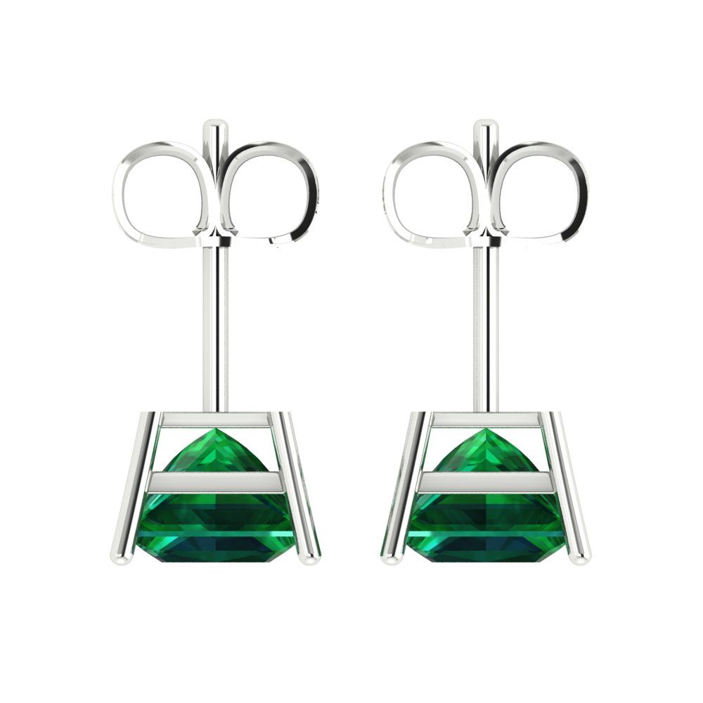 3cttw Princess Cut Simulated Emerald Gold-Plated 925 Silver Push Back Stud Earrings