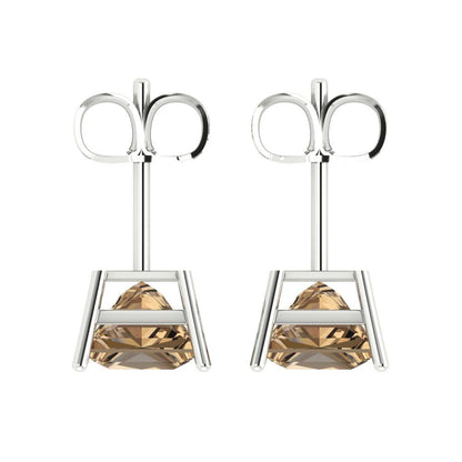 3 ctw Champagne Studs Earrings | 6.5mm Princess Cut White Gold Push Back | April Birthstone