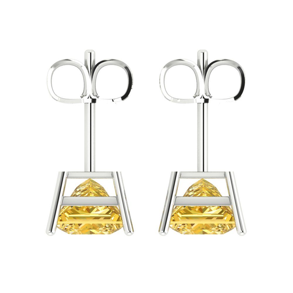 3 ctw Citrine Studs Earrings | 6.5mm Princess Cut White Gold Push Back | November Birthstone