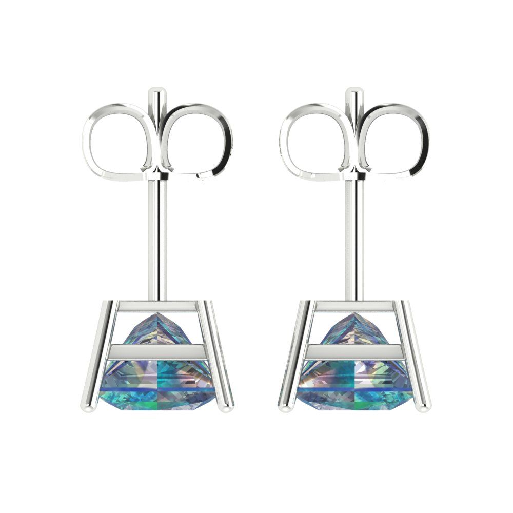 3 ctw Blue Moissanite Studs Earrings | 6.5mm Princess Cut White Gold Push Back | April Birthstone