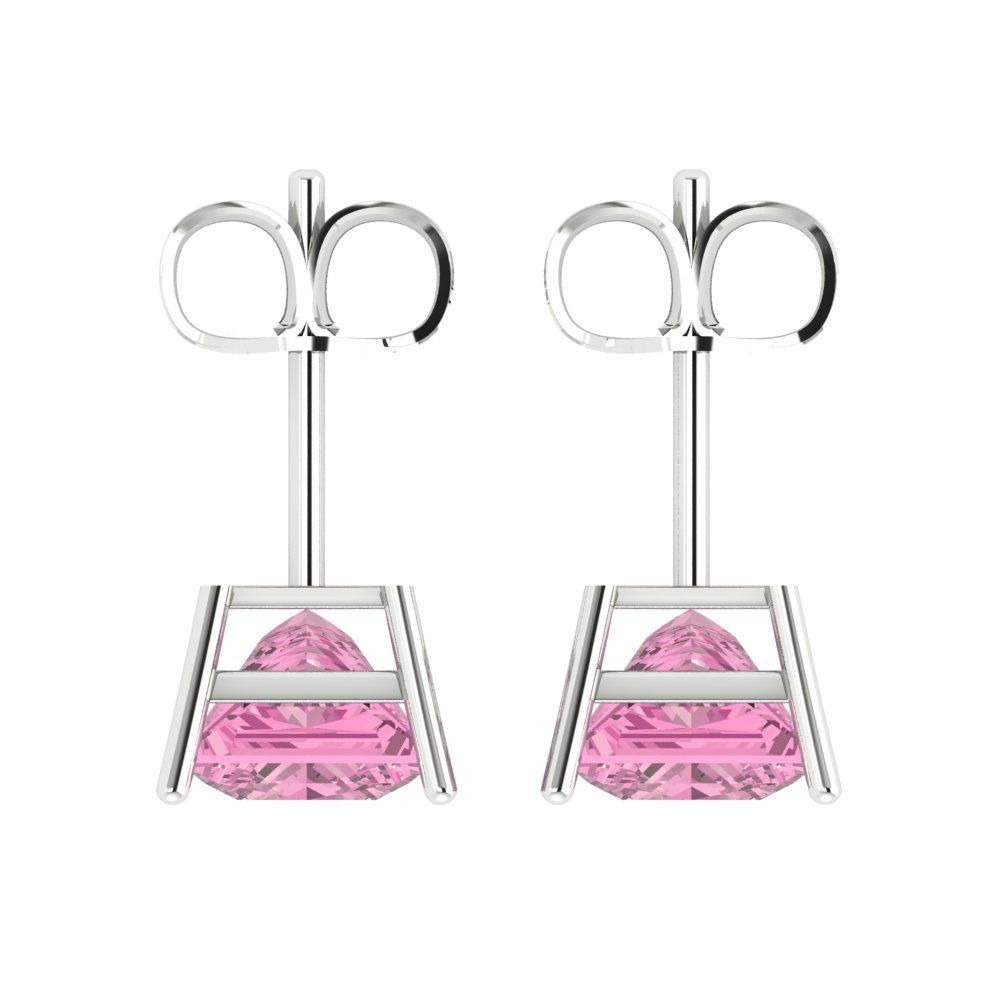 3cttw Princess Cut Simulated Pink Diamond Gold-Plated 925 Silver Push Back Stud Earrings