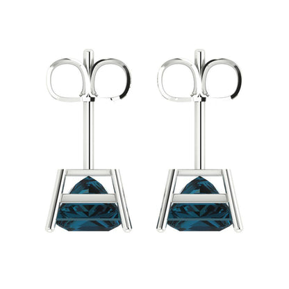 3cttw Princess Cut Natural London Blue Topaz Gold-Plated 925 Silver Push Back Stud Earrings