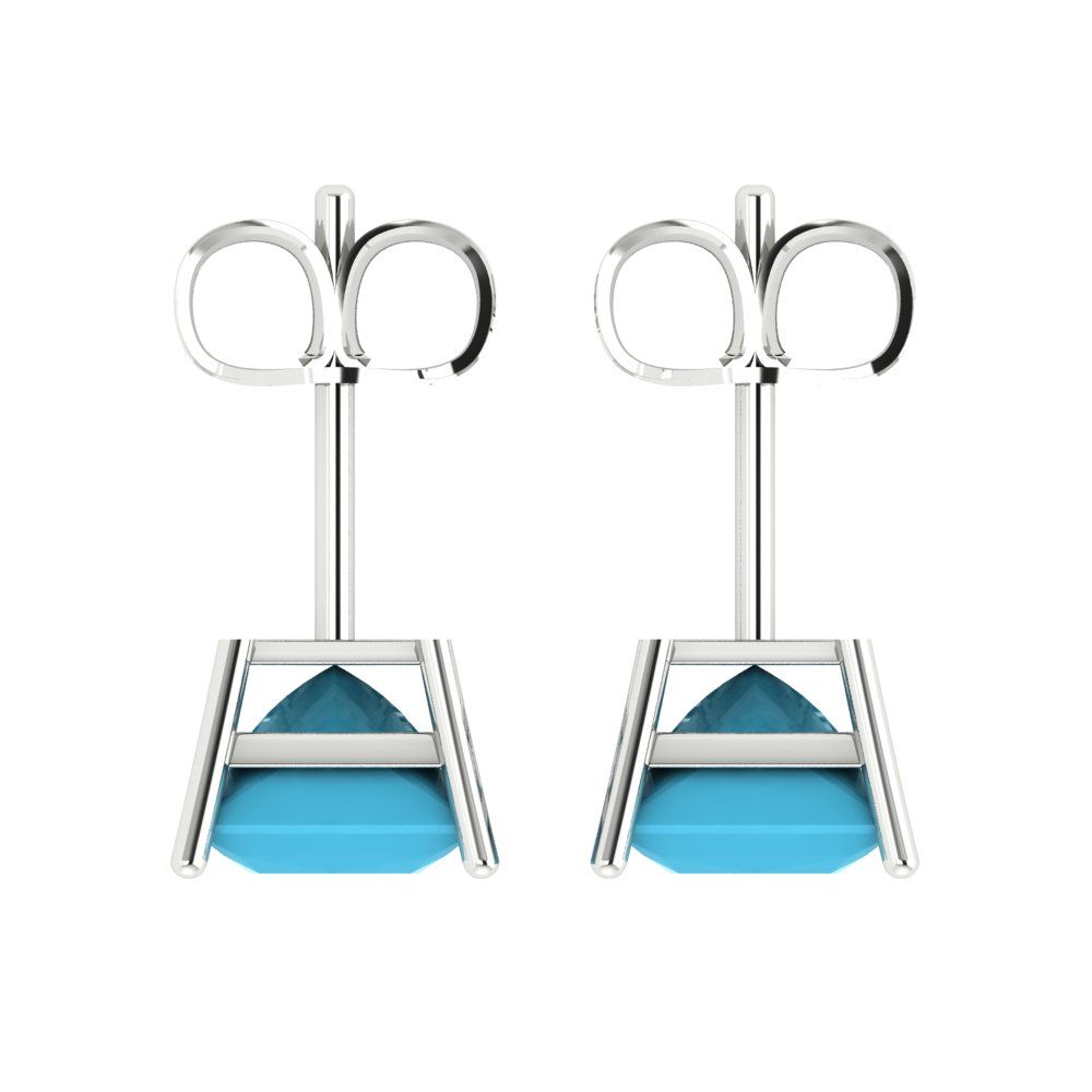 3 ctw Turquoise Studs Earrings | 6.5mm Princess Cut White Gold Push Back | December Birthstone