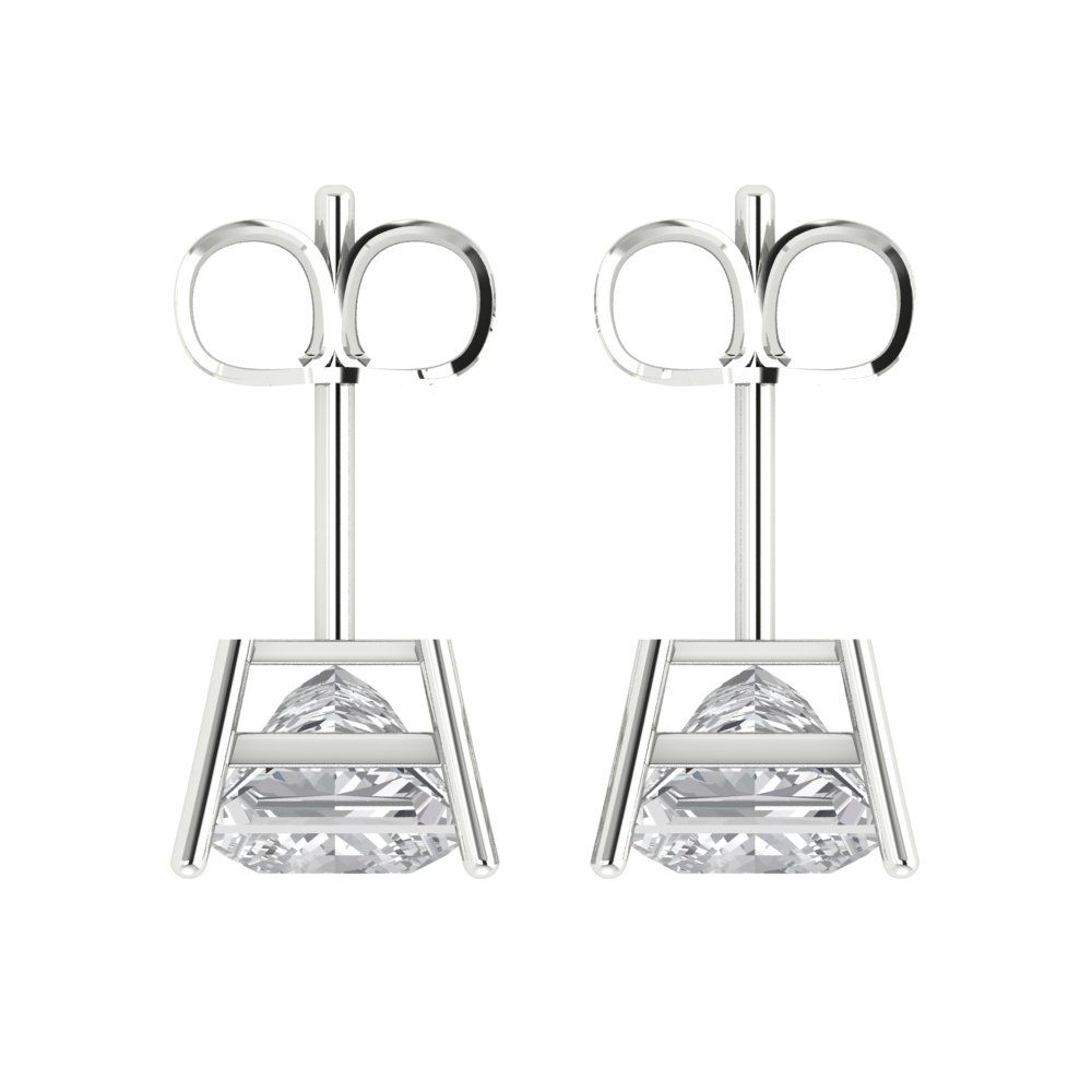 3 ctw Moissanite Studs Earrings | 6.5mm Princess Cut White Gold Push Back | April Birthstone