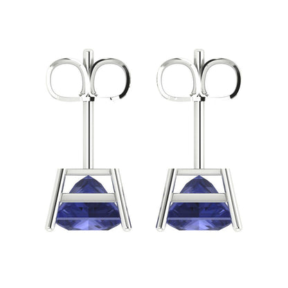 3cttw Princess Cut Simulated Tanzanite Gold-Plated 925 Silver Push Back Stud Earrings