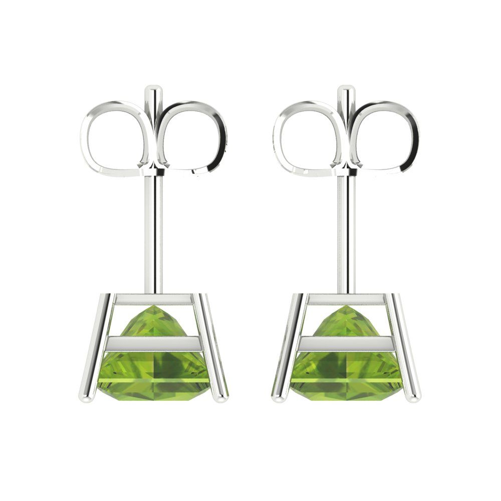 3cttw Princess Cut Natural Peridot Gold-Plated 925 Silver Push Back Stud Earrings