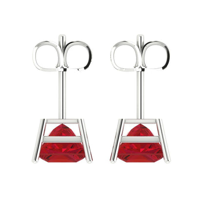 3cttw Princess Cut Simulated Ruby Gold-Plated 925 Silver Push Back Stud Earrings