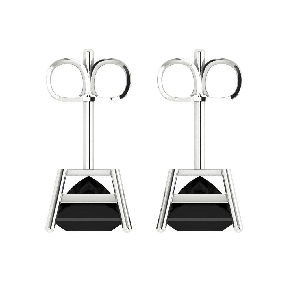 3 ctw Onyx Studs Earrings | 6.5mm Princess Cut White Gold Push Back | July Birthstone