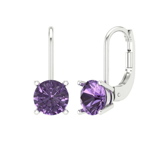2 ctw Alexandrite Drop Dangle Earrings | 6.5mm Round Cut White Gold Lever Back | June Birthstone