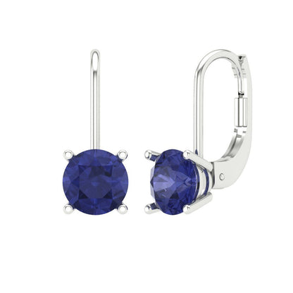 2 ctw Tanzanite Drop Dangle Earrings | 6.5mm Round Cut White Gold Lever Back | December Birthstone