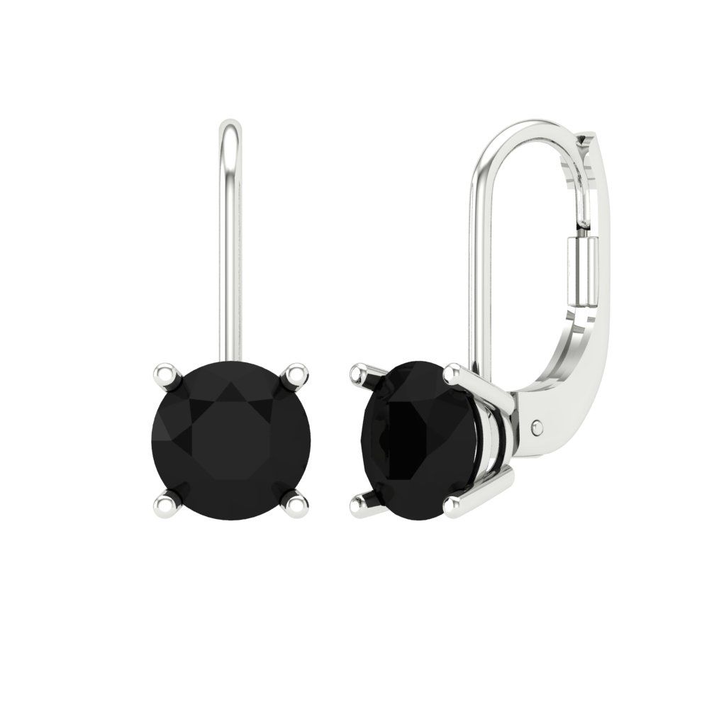 2 ctw Onyx Drop Dangle Earrings | 6.5mm Round Cut White Gold Lever Back | July Birthstone