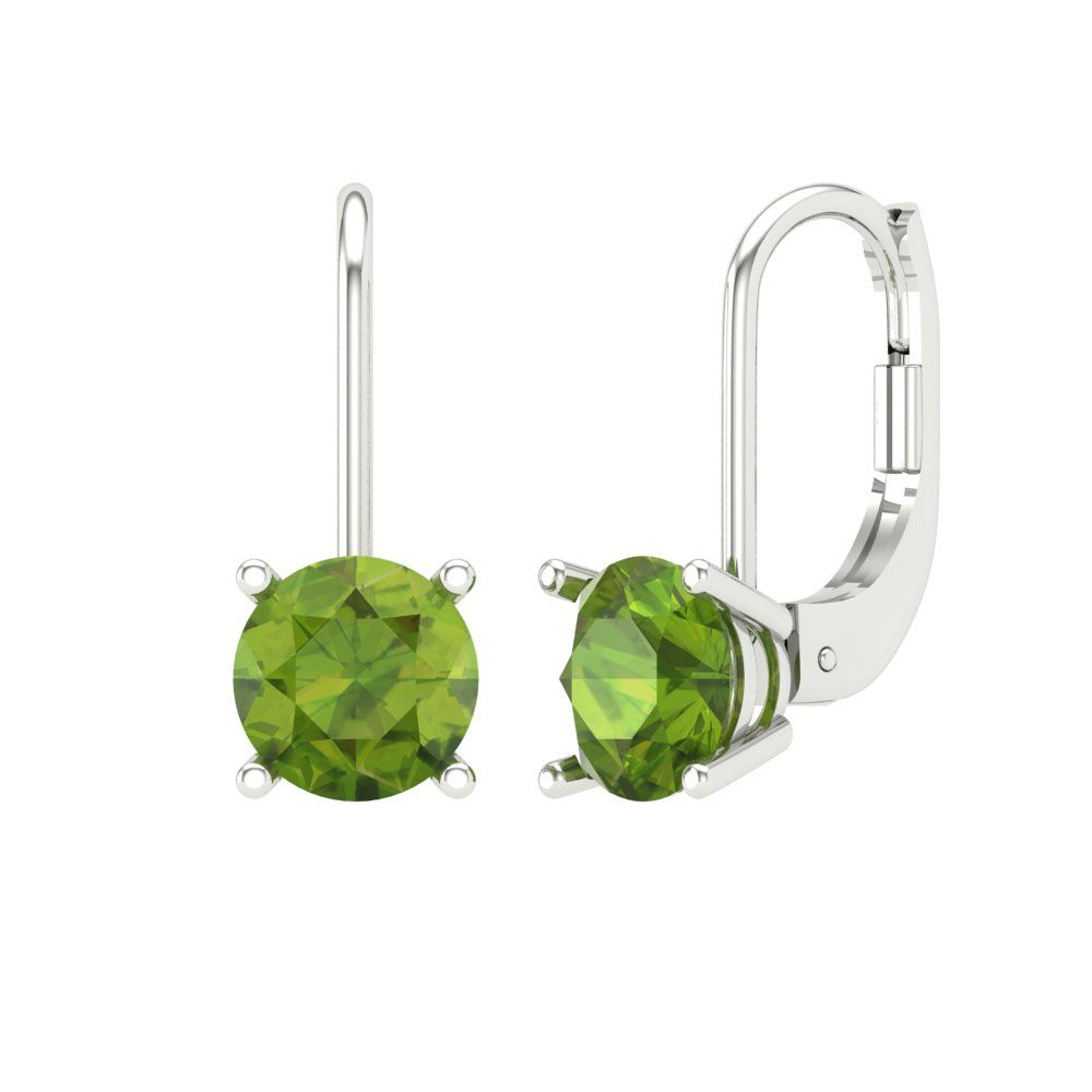 2 ctw Peridot Drop Dangle Earrings | 6.5mm Round Cut White Gold Lever Back | August Birthstone