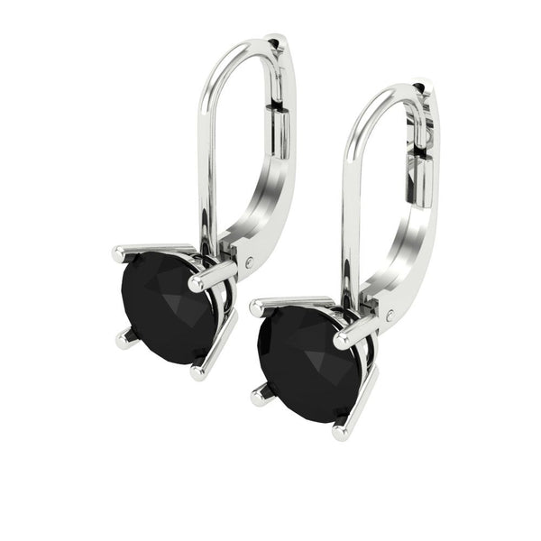 2 ct Brilliant Round Cut Drop Dangle Natural Onyx Stone White Gold Earrings Lever Back