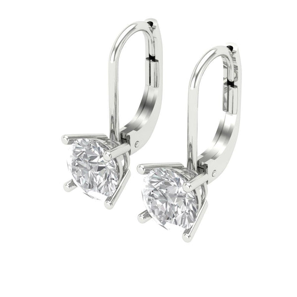 2 ct Brilliant Round Cut Drop Dangle Natural Diamond Stone Clarity SI1-2 Color G-H White Gold Earrings Lever Back