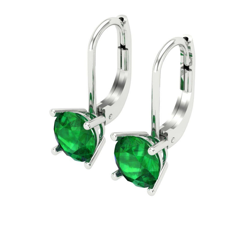 2 ct Brilliant Round Cut Drop Dangle Simulated Emerald Stone White Gold Earrings Lever Back