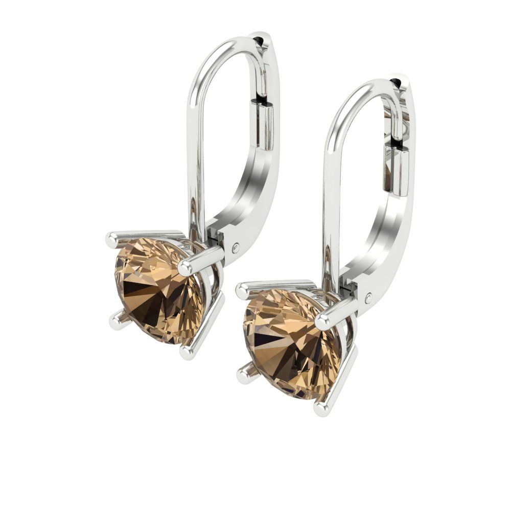 2 ctw Champagne Drop Dangle Earrings | 6.5mm Round Cut White Gold Lever Back | April Birthstone