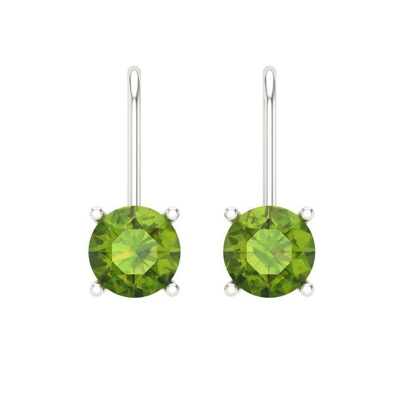 2 ct Brilliant Round Cut Drop Dangle Natural Peridot Stone White Gold Earrings Lever Back
