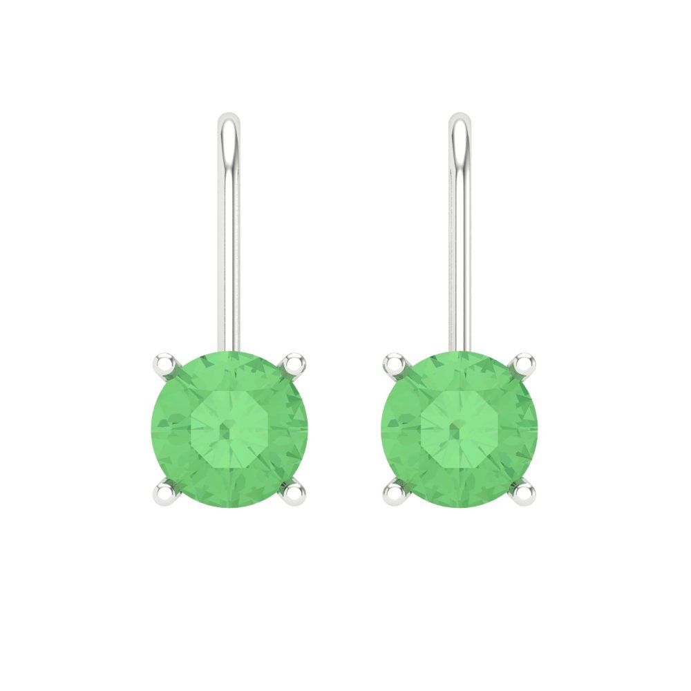 2 ctw Green Zirconia Drop Dangle Earrings | 6.5mm Round Cut White Gold Lever Back | April Birthstone