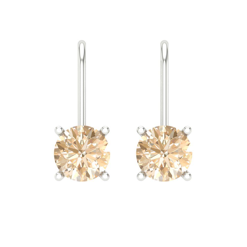 2 ctw Morganite Drop Dangle Earrings | 6.5mm Round Cut White Gold Lever Back | February Birthstone