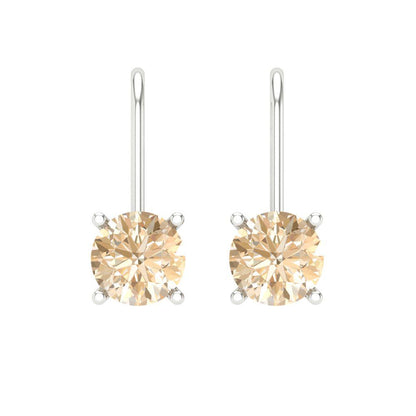 2 ctw Morganite Drop Dangle Earrings | 6.5mm Round Cut White Gold Lever Back | February Birthstone