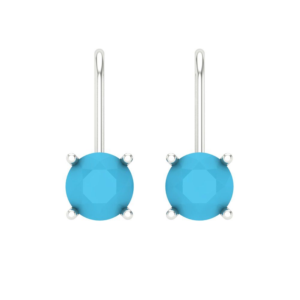 2 ctw Turquoise Drop Dangle Earrings | 6.5mm Round Cut White Gold Lever Back | December Birthstone