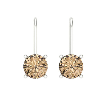 2 ctw Yellow Moissanite Drop Dangle Earrings | 6.5mm Round Cut White Gold Lever Back | April Birthstone