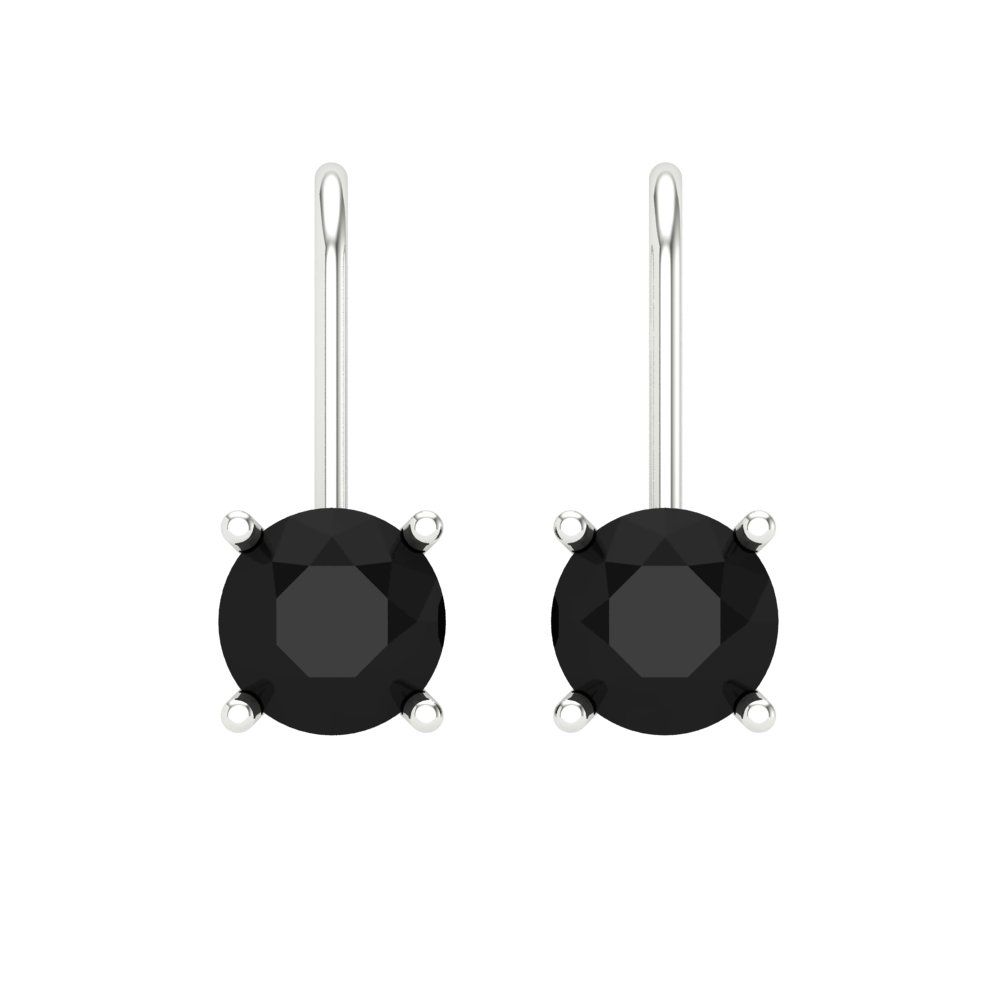 2 ctw Onyx Drop Dangle Earrings | 6.5mm Round Cut White Gold Lever Back | July Birthstone