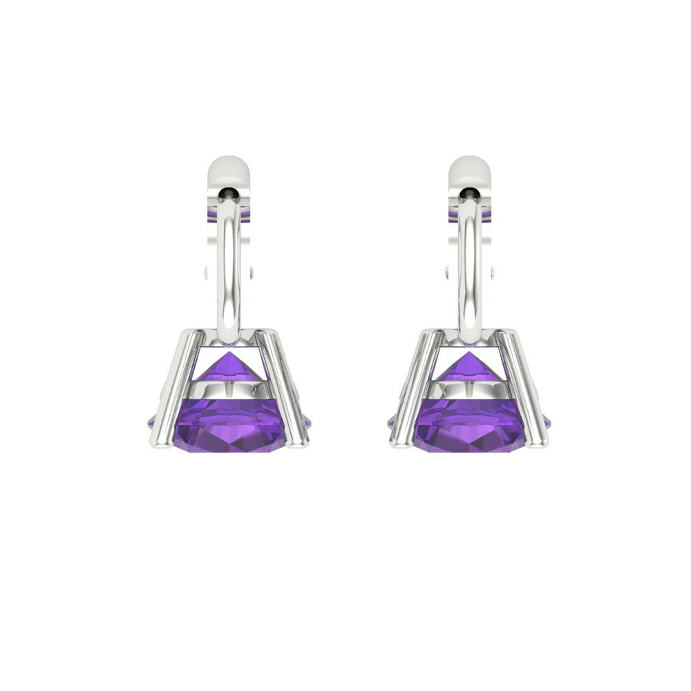 2 ctw Amethyst Drop Dangle Earrings | 6.5mm Round Cut White Gold Lever Back | February Birthstone