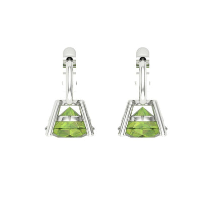 2 ctw Peridot Drop Dangle Earrings | 6.5mm Round Cut White Gold Lever Back | August Birthstone