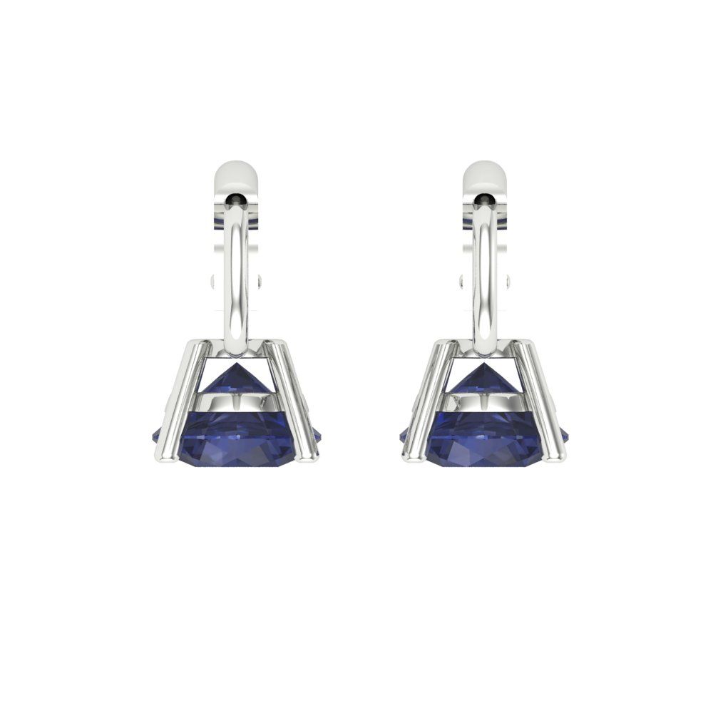 2 ctw Blue Sapphire Drop Dangle Earrings | 6.5mm Round Cut White Gold Lever Back | September Birthstone