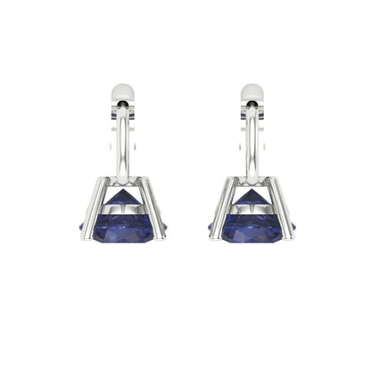 2 ctw Blue Sapphire Drop Dangle Earrings | 6.5mm Round Cut White Gold Lever Back | September Birthstone
