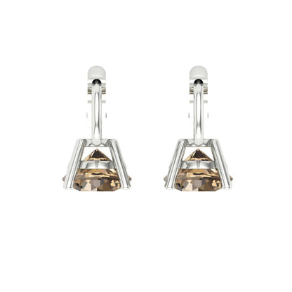 2 ctw Champagne Drop Dangle Earrings | 6.5mm Round Cut White Gold Lever Back | April Birthstone